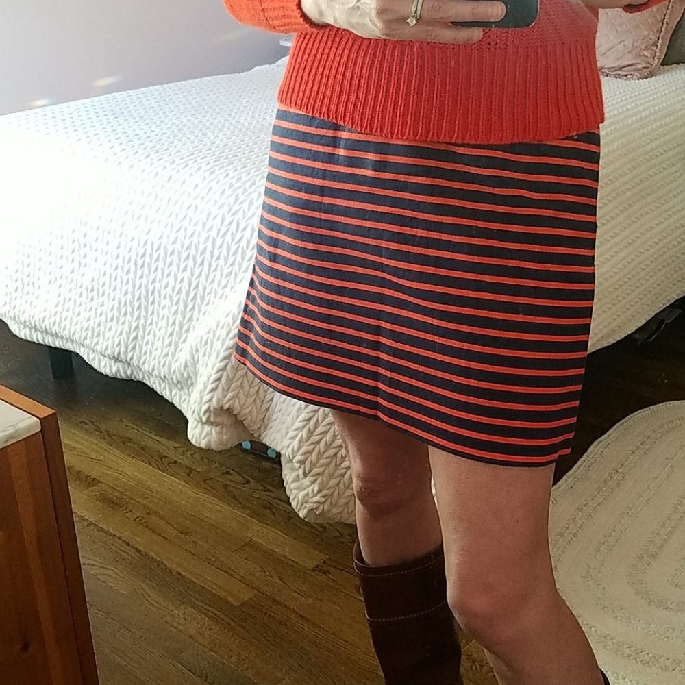 NEW! J. Crew Navy/Orange striped linen skirt